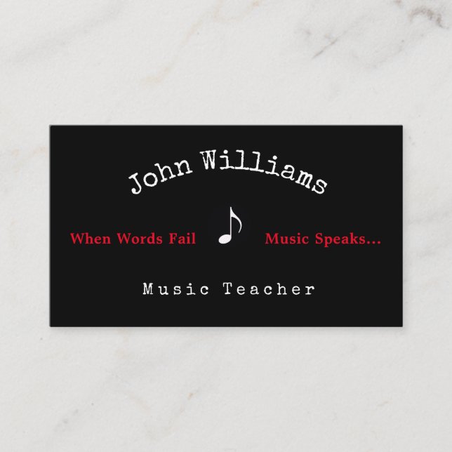 professeur de musique carte de visite noir + note  (Devant)