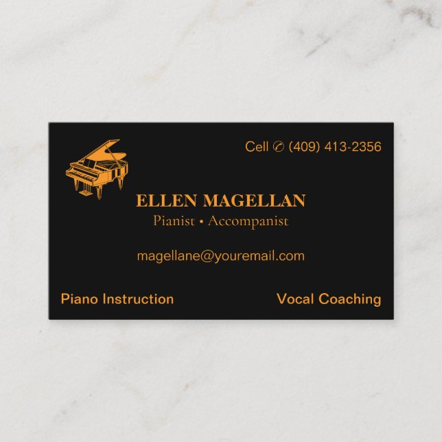 Professeur de Piano | Carte de Visite Semi Brillan (Devant)