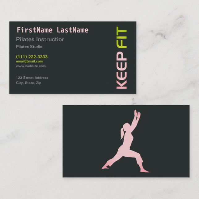 Professeur de Pilates Fitness sur carte de visite  (Devant / Derrière)