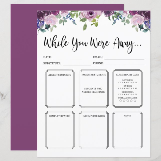 Professeur De Substitut Floral Pendant Que Vous Ét (Devant / Derrière)