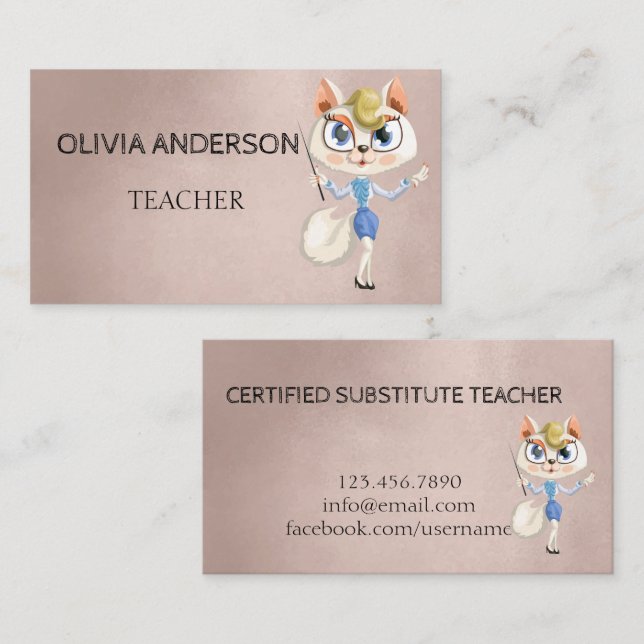Professeur | Tutor Cartes de visite roses en or (Devant / Derrière)