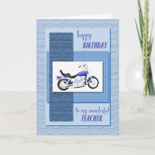 Professeur, une carte d'anniversaire avec moto