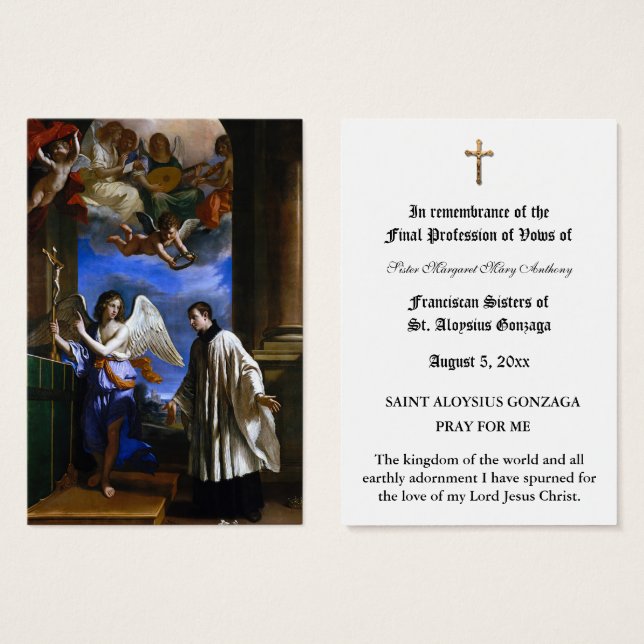 PROFESSION NUN CATHOLIQUE DE VOWS CARTE SAINTE (Devant & derrière)