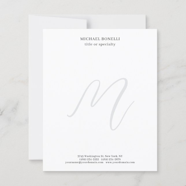 Professional Plain Minimalist Monogrammed Paper (Devant)