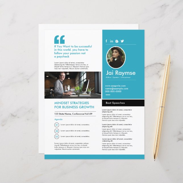Professional Speaker One Sheet Template (Devant/Arrière en situation)