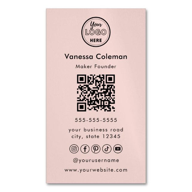 Professionnel minimal Qr Code Carte de visite rose (devant Vertical)