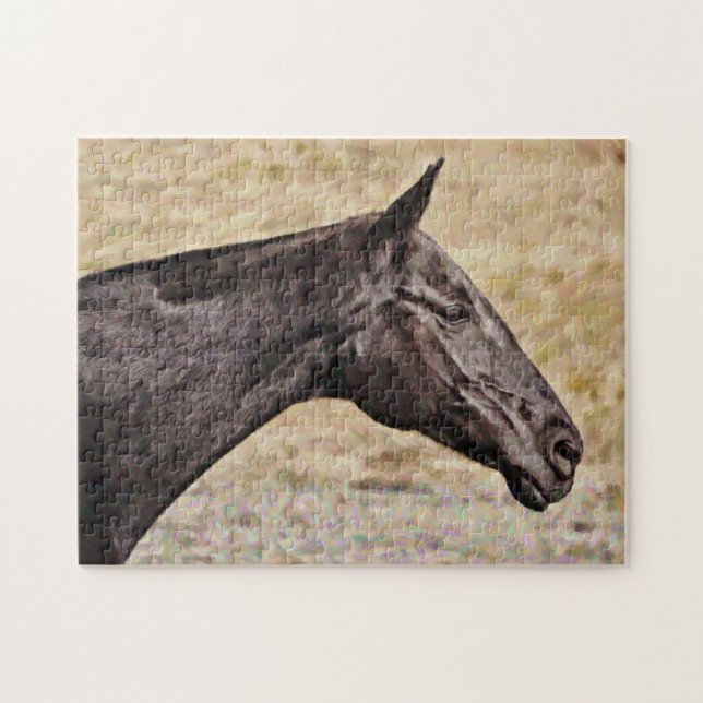 Profil de cheval noir - Puzzle moyen (Horizontal)