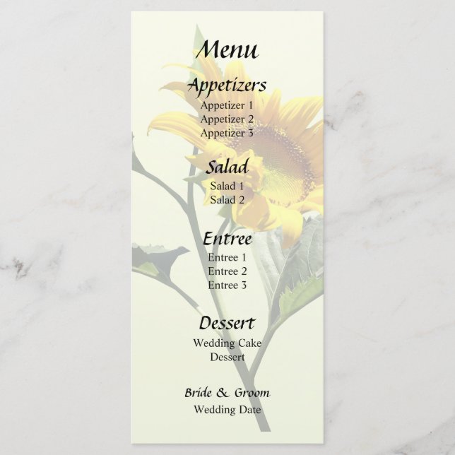 Profil d'un menu Mariage tournesol (Devant)