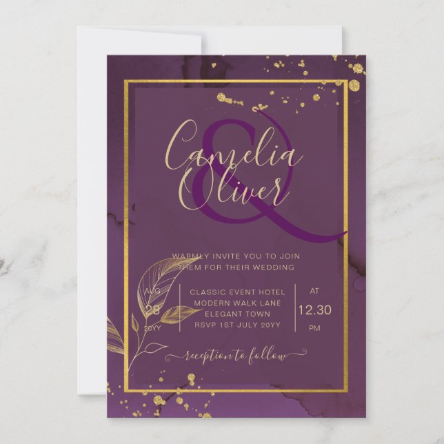 PROFONDE VIE OR FEUILLES Mariage Invitation (Devant)