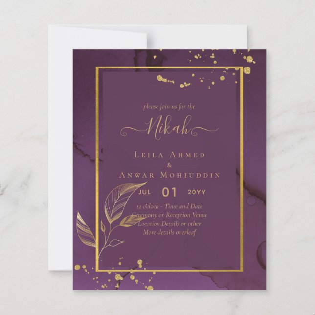PROFONDE VIE OR FEUILLES Mariage Invitation (Devant)