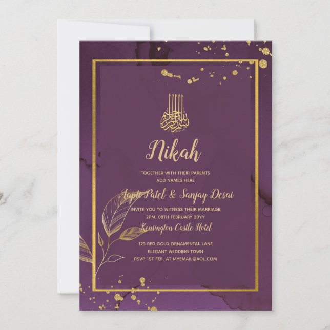 PROFONDE VIE OR FEUILLES Mariage Invitation (Devant)