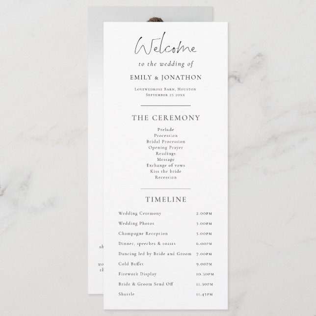 Program and Menu combined with photo Wedding (Devant / Derrière)