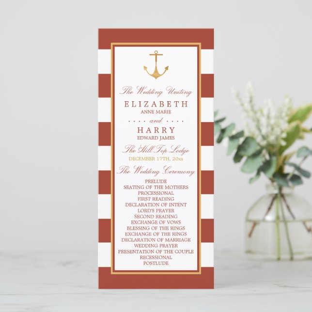 Programme Ancre or nautique, brique rouge et Mariage or (Debout devant)