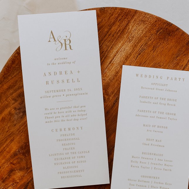 Programme ANDREA Simple Gold Minimal Élégant Mariage formel (ANDREA Simple Gold Minimal Elegant Formal Wedding Program)