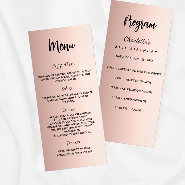 Programme Anniversaire Menu rose or élégant (Créateur téléchargé)