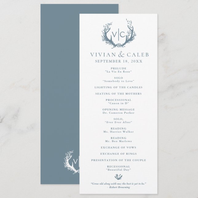 Programme Antlers rustiques avec couronne fleurie | MARIAGE (Devant / Derrière)