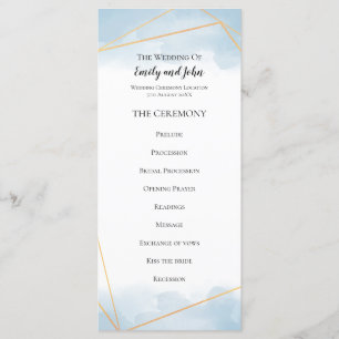 Programme Aquarelle bleu clair or Ligne géométrique Mariage