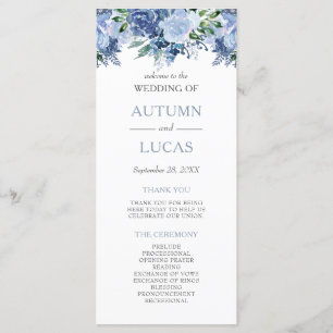 Programme Aquarelle bleu Dusty Mariage Floral