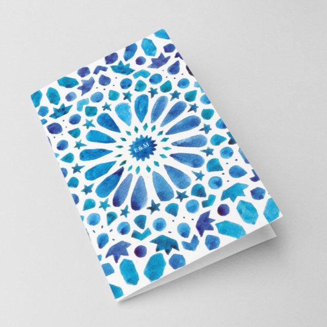 Programme Aquarelle Bleu Mariage Méditerranéen Tuile Plié (Créateur téléchargé)