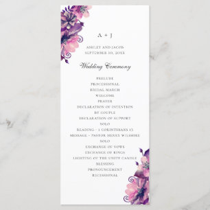 Programme Aquarelle de fleurs violettes et roses. Mariage fl