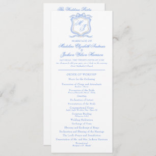 Programme Aquarelle Designer Blue Monogram Crest Mariage