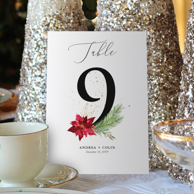 Programme Aquarelle d'or et botanique de vacances Numéro de  (Botanical Christmas Wedding / Event Table Number | No. 9 (For all numbers, see Collection below))