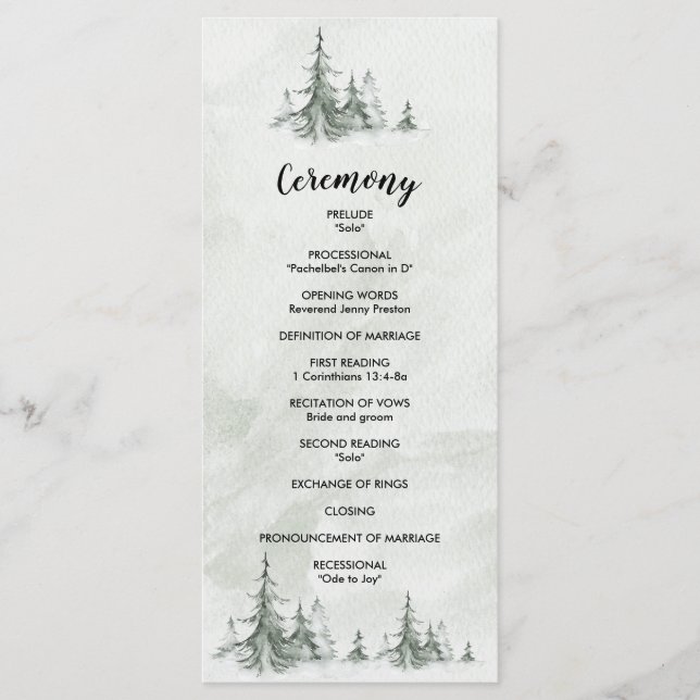Programme Aquarelle Fir Trees Mariage d'hiver (Devant)