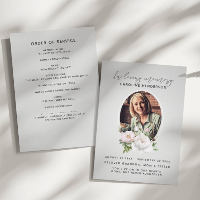Programme Aquarelle grise photo florale 2 pages funérailles (Créateur téléchargé)