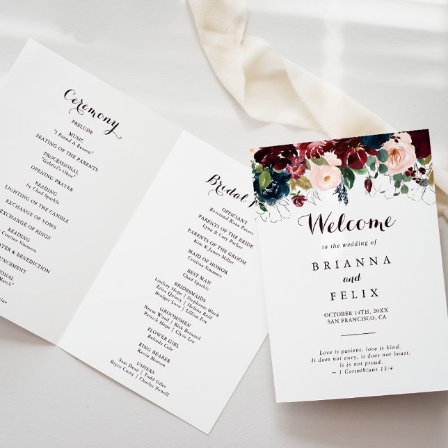 Programme Aquarelle illustrée automne Floral plié Mariage (Créateur téléchargé)