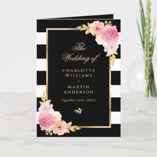 Programme Aquarelle Noir Blanc Or Rose Mariage Floral