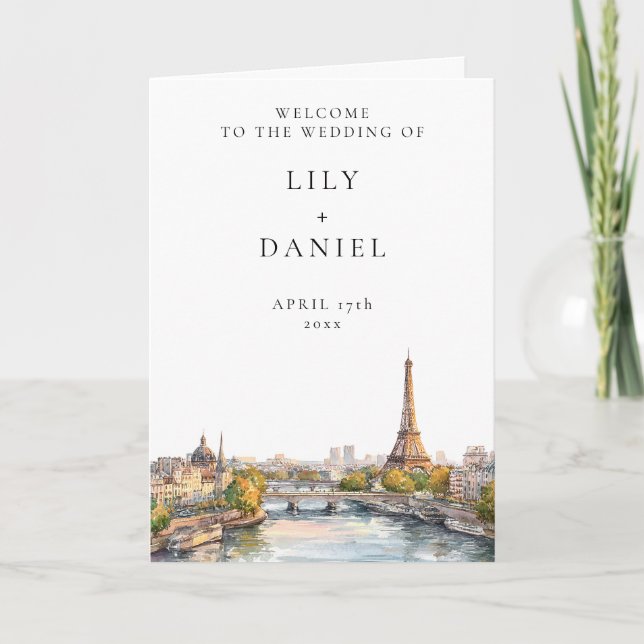 Programme Aquarelle Paris France Mariage Élégant (Devant)