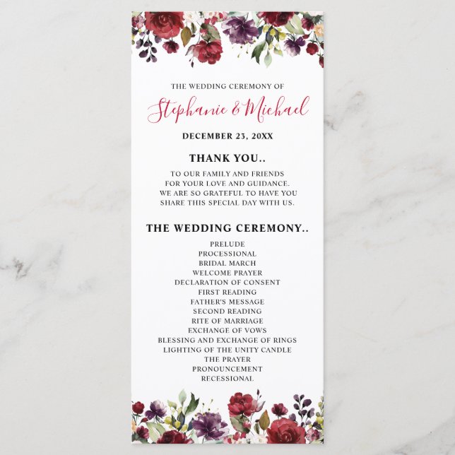 Programme Aquarelle romantique Bourgogne Rouge Blush Rose Fl (Devant)