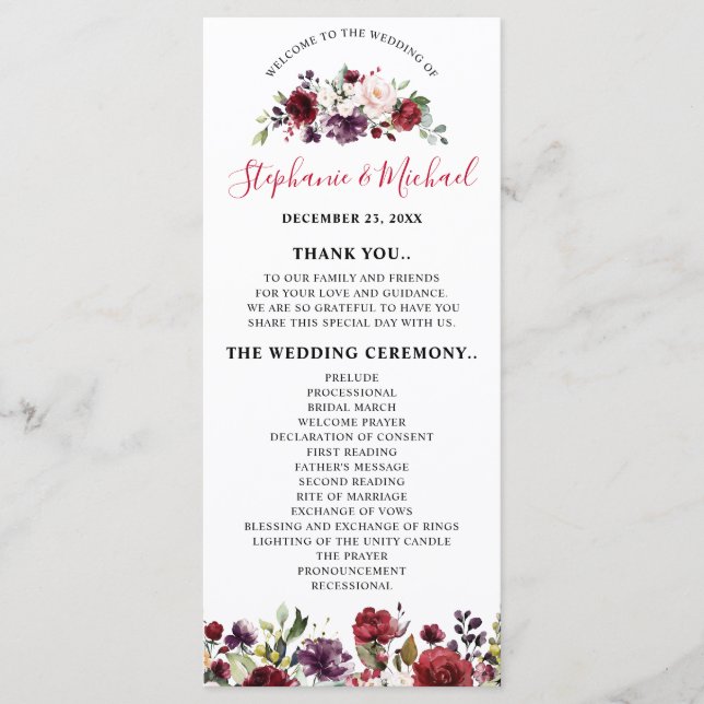 Programme Aquarelle romantique Bourgogne Rouge Blush Rose Fl (Devant)