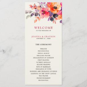 Programme Aquarelle rose brillant rose orange Mariage floral