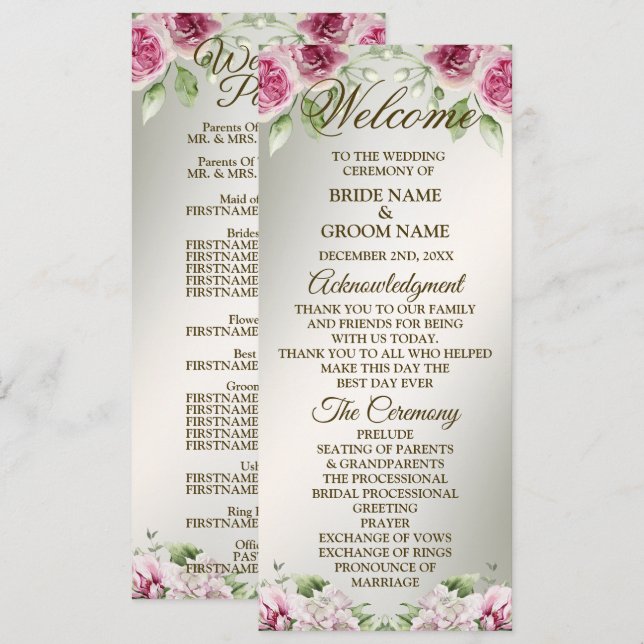 Programme Aquarelle rose Floral Frame Bronze brillant (Devant / Derrière)