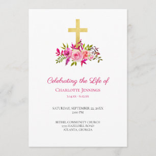 Programme Aquarelle rose Floral Funérailles Ordre de service