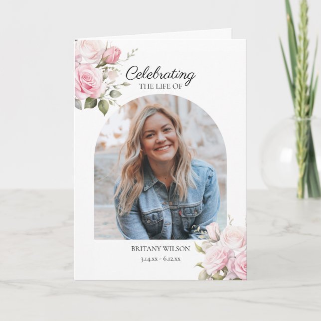 Programme Aquarelle Rose Floral Photo Funeral Memorial P (Devant)