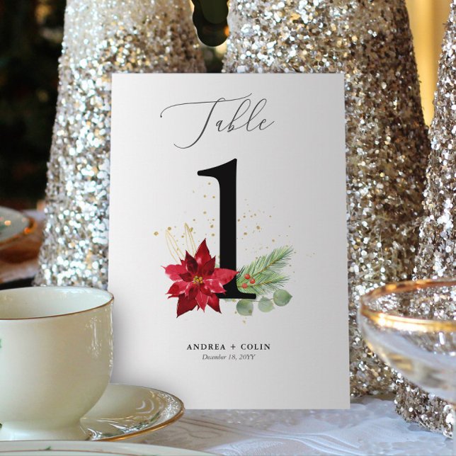 Programme Aquarelle Vacances Verdure + Gold Table Numéro 1 (Botanical Christmas Wedding / Event Table Number | No. 1 (For all numbers, see Collection below))