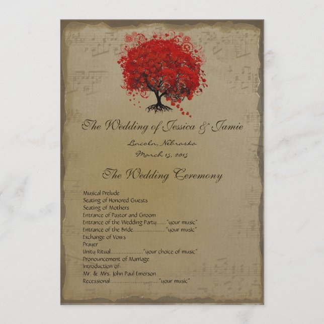 Programme Arbre de mariage à coeur rouge doré musical (Devant)
