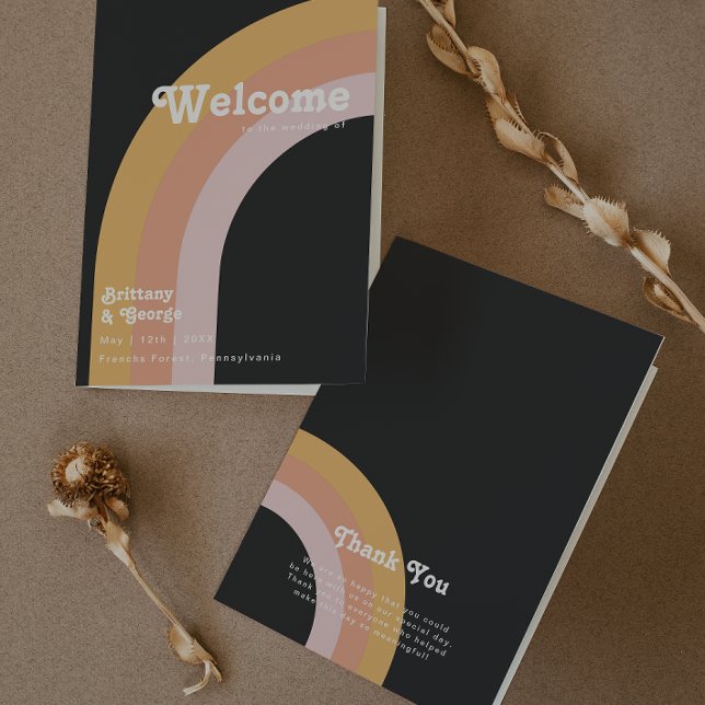 Programme Arc-en-ciel moderne rétro 70's | Mariage plié fonc (Créateur téléchargé)