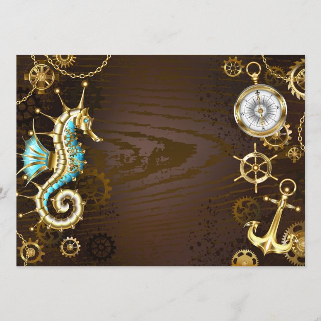 Programme Arrière - plan en bois avec cheval de mer mécaniqu (Devant)