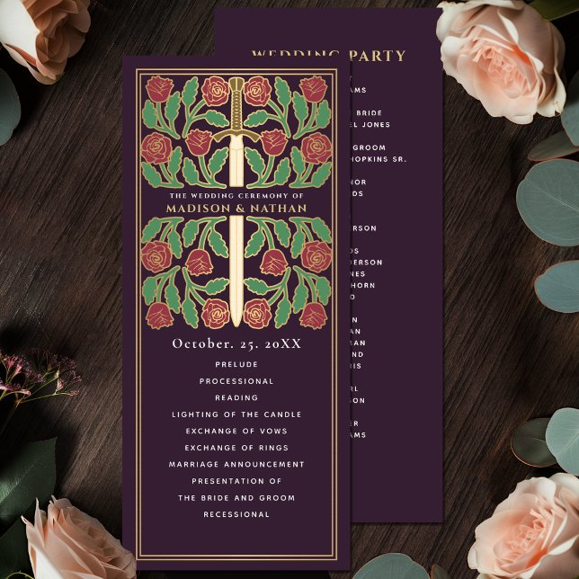 Programme Aubergine Épée Florale Médiévale Or Mariage Royal (Créateur téléchargé)