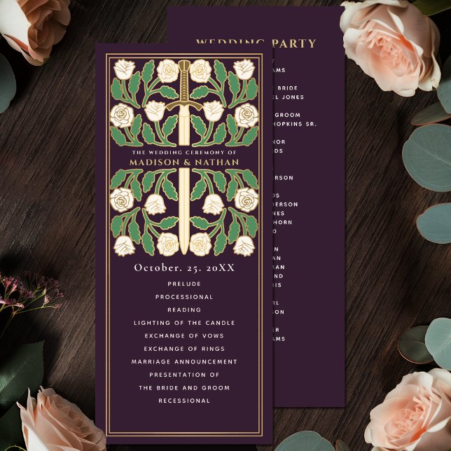 Programme Aubergine Fleur Blanche Épée Royale Mariage (Créateur téléchargé)