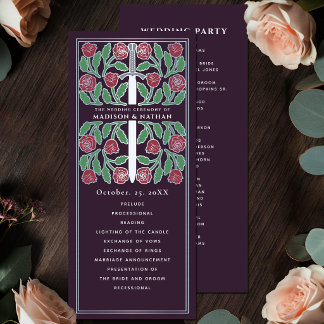 Programme Aubergine Floral Argent Épée Royale Mariage