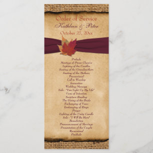 Programme Autumn Leaves FAUX Burlap Wedding Program - Vin