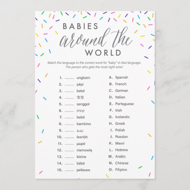 Programme Baby Around The World Shower Game Card - Sautinett (Devant)