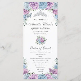 Programme Baby Blue Purple Floral Quinceañera Ordre des Évén