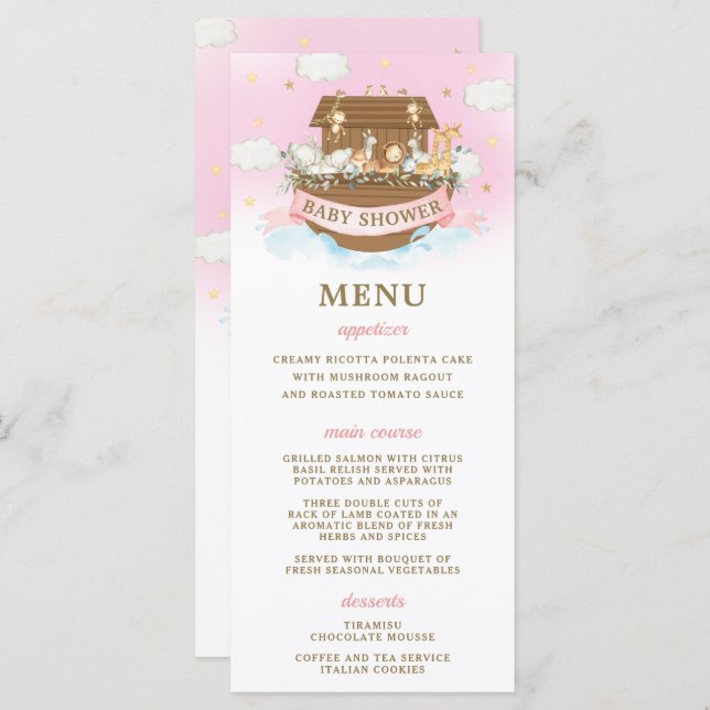 Programme Baby shower Jumeaux roses à l'Arche de Noah (Devant / Derrière)