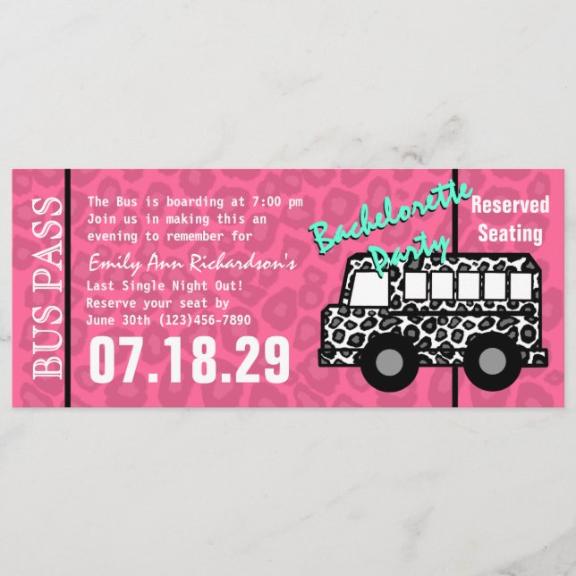 Programme Bachelorette Party Leopard Bus Pass (Devant)