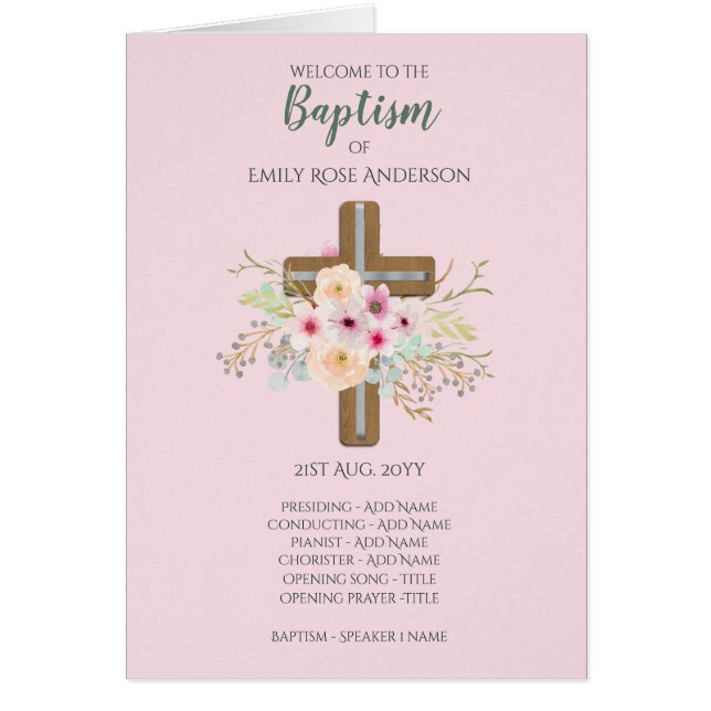 Programme BAPTISM de 4 pages - PINK croisé floral (Devant)
